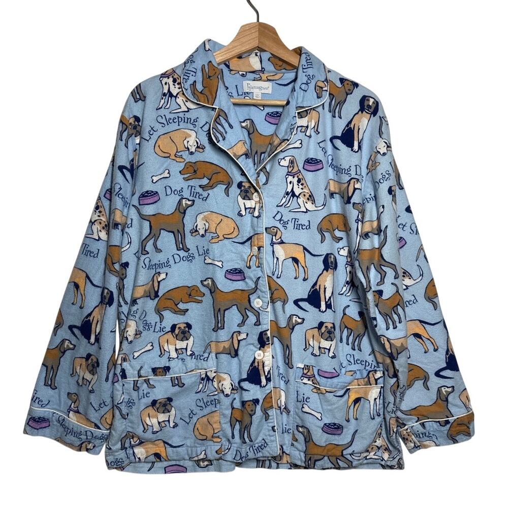 Pajamagram Pajamas 2-Piece Set Dog Tired Print Sz L Flannel Button-Front Sz L - Picture 3 of 15